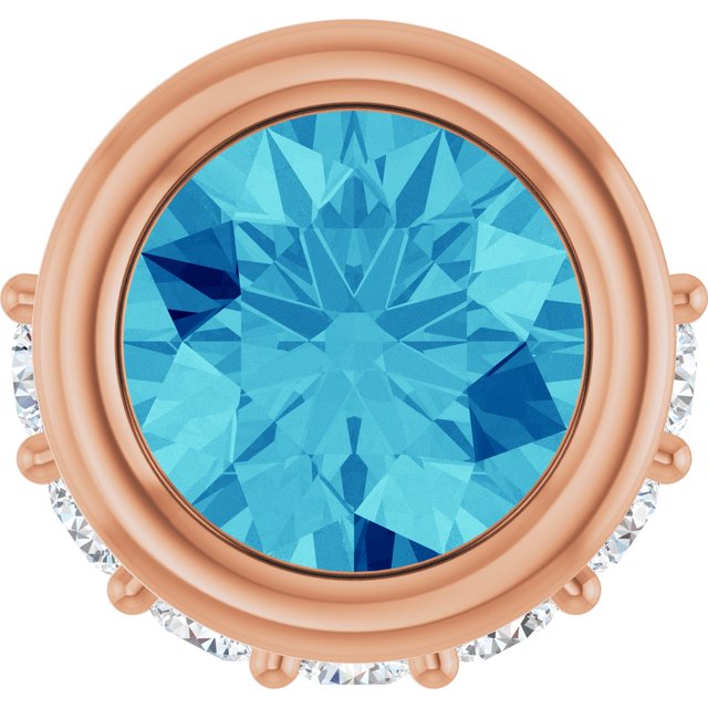 14K Rose Natural Blue Zircon & 1/10 CTW Natural Diamond Pendant