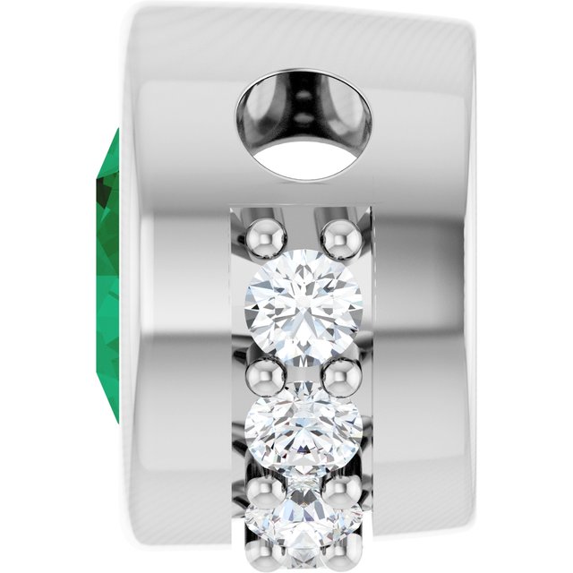Sterling Silver Natural Emerald & 1/10 CTW Natural Diamond Pendant