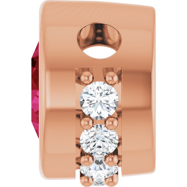 14K Rose Lab-Grown Ruby & 1/10 CTW Natural Diamond Pendant