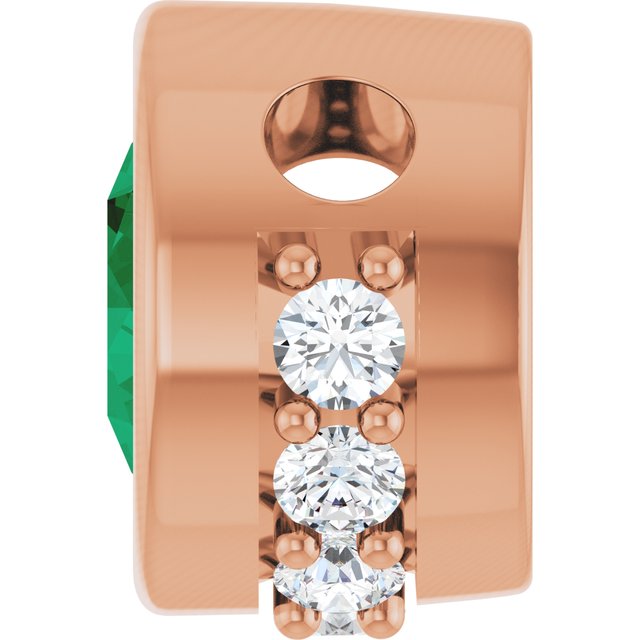 14K Rose Natural Emerald & 1/10 CTW Natural Diamond Pendant