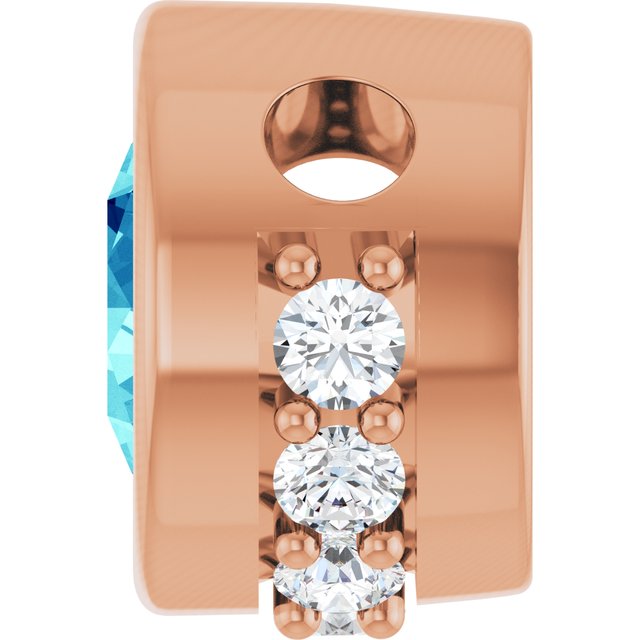 14K Rose Natural Blue Zircon & 1/10 CTW Natural Diamond Pendant