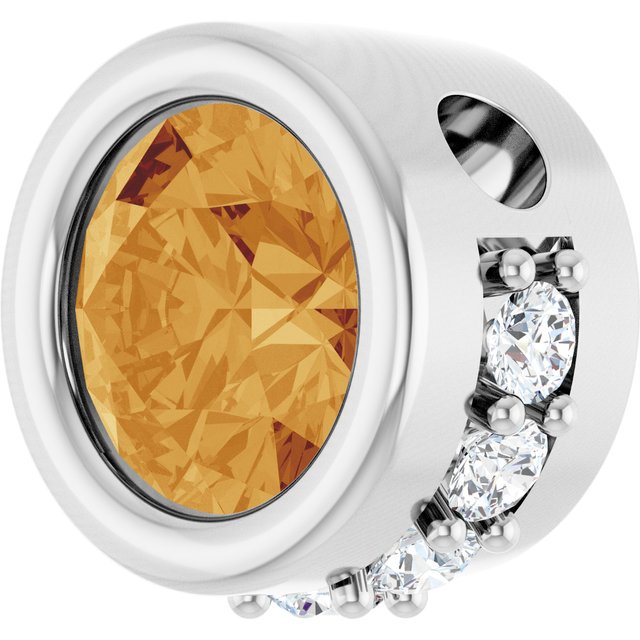 Sterling Silver Natural Citrine & 1/10 CTW Natural Diamond Pendant