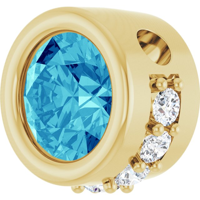 14K Yellow Natural Blue Zircon & 1/10 CTW Natural Diamond Pendant