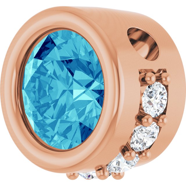 14K Rose Natural Blue Zircon & 1/10 CTW Natural Diamond Pendant