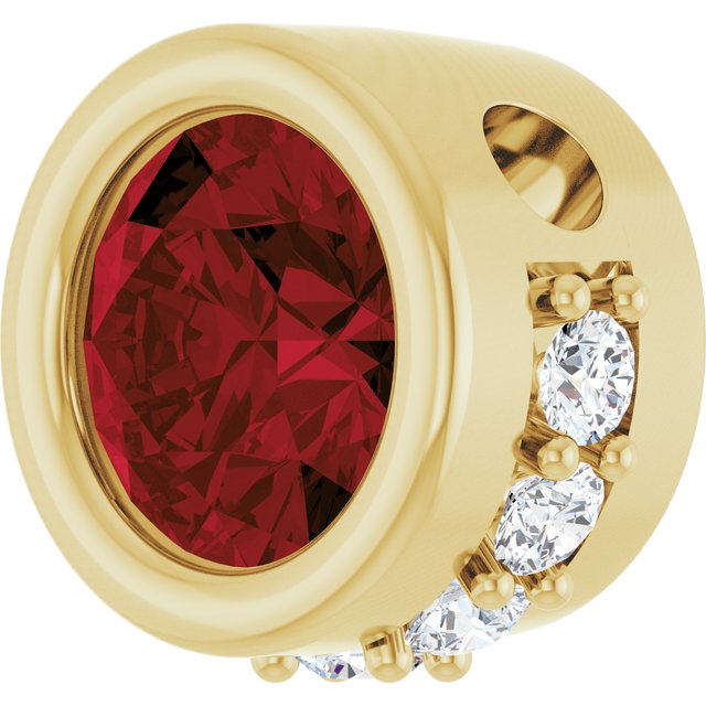 14K Yellow Natural Mozambique Garnet & 1/10 CTW Natural Diamond Pendant