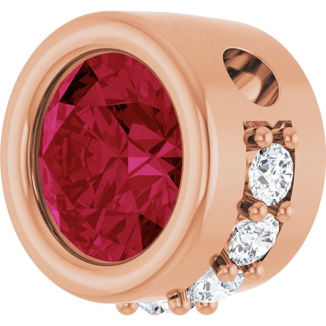 14K Rose Lab-Grown Ruby & 1/10 CTW Natural Diamond Pendant