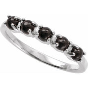 14K White Natural Black Onyx Cabochon Stackable Ring