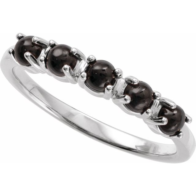 14K White Natural Black Onyx Cabochon Stackable Ring