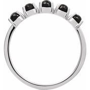 14K White Natural Black Onyx Cabochon Stackable Ring