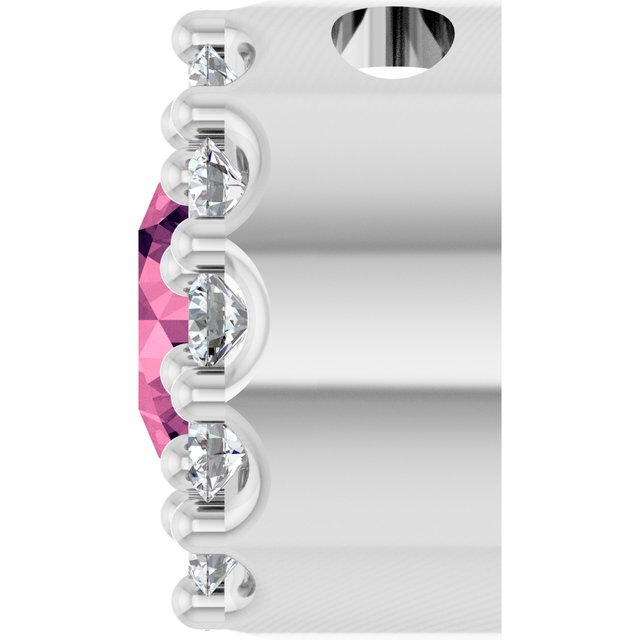 Sterling Silver Natural Pink Tourmaline & .08 CT Natural Diamond Halo-Style Pendant