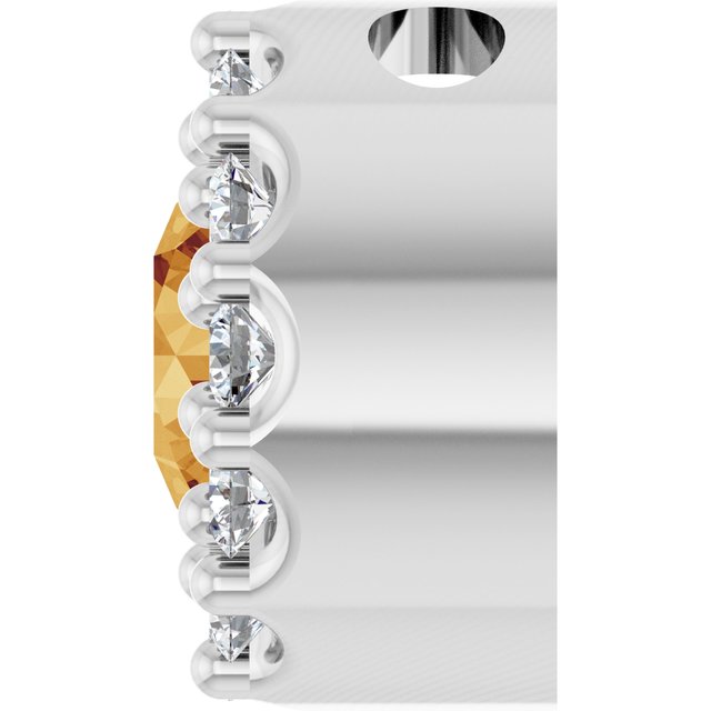 Sterling Silver Natural Citrine & .08 CT Natural Diamond Halo-Style Pendant