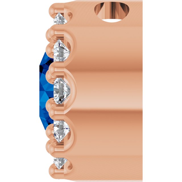 14K Rose Lab-Grown Blue Sapphire & .08 CT Natural Diamond Halo-Style Pendant