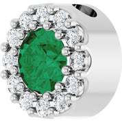 Sterling Silver Lab-Grown Emerald & .08 CT Natural Diamond Halo-Style Pendant
