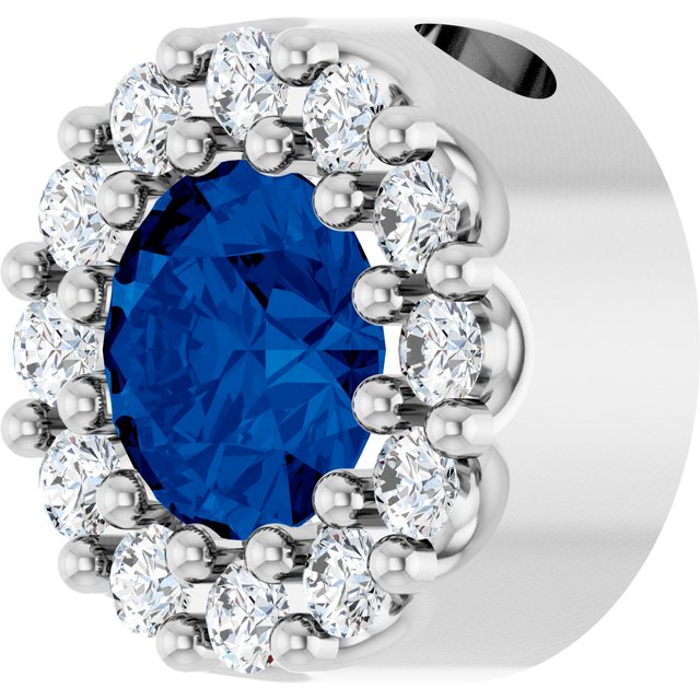 Sterling Silver Lab-Grown Blue Sapphire & .08 CT Natural Diamond Halo-Style Pendant