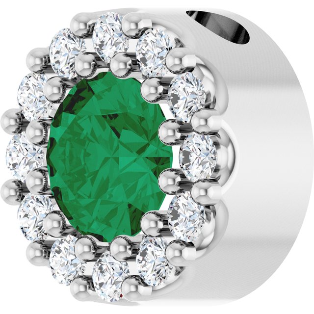 14K White Lab-Grown Emerald & .08 CT Natural Diamond Halo-Style Pendant