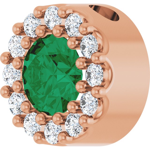 14K Rose Lab-Grown Emerald & .08 CT Natural Diamond Halo-Style Pendant