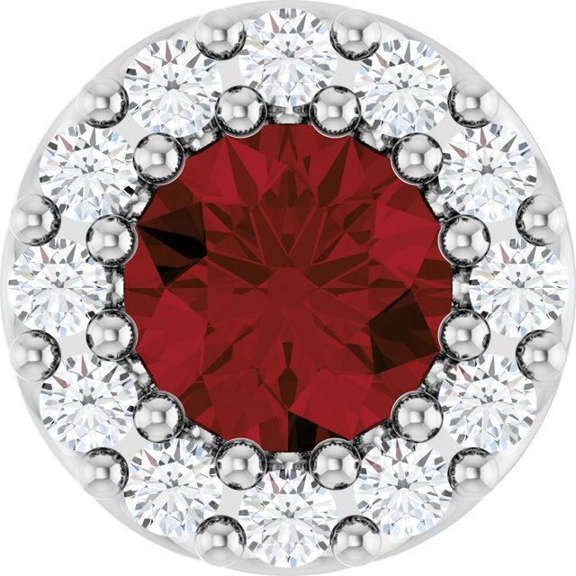 Sterling Silver Natural Mozambique Garnet & .08 CT Natural Diamond Halo-Style Pendant