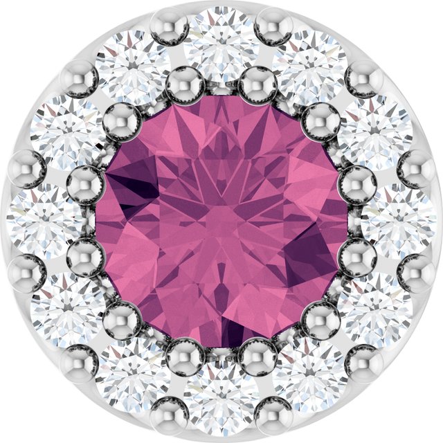 Sterling Silver Natural Pink Tourmaline & .08 CT Natural Diamond Halo-Style Pendant