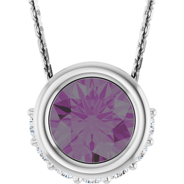 14K White Lab-Grown Alexandrite & 1/10 CTW Natural Diamond 18" Necklace