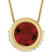 14K Yellow Natural Mozambique Garnet & 1/10 CTW Natural Diamond 18" Necklace