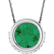 14K White Natural Emerald & 1/10 CTW Natural Diamond 18" Necklace