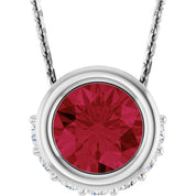 14K White Lab-Grown Ruby & 1/10 CTW Natural Diamond 18" Necklace