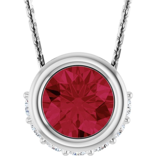 14K White Lab-Grown Ruby & 1/10 CTW Natural Diamond 18" Necklace