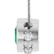 14K White Lab-Grown Emerald & 1/10 CTW Natural Diamond 18" Necklace