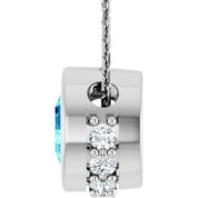 14K White Natural Blue Zircon & 1/10 CTW Natural Diamond 18" Necklace