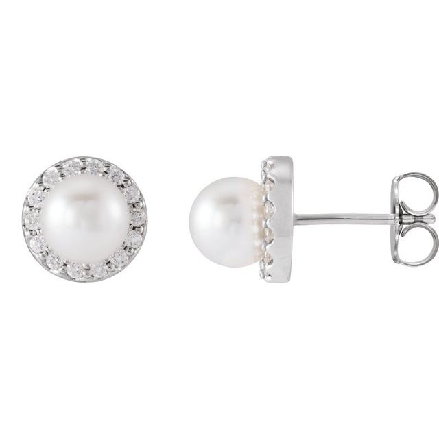 Sterling Silver 1/5 CTW Natural Diamond Semi-Set Halo-Style Earrings for 5-5.5 mm Pearls