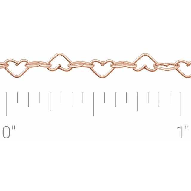 14K Rose Recycled Metal 3.2 mm Heart Chain by the Inch