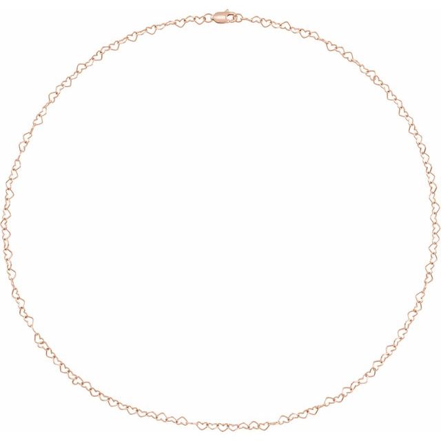 14K Rose 3.2 mm Heart Cable 7" Chain