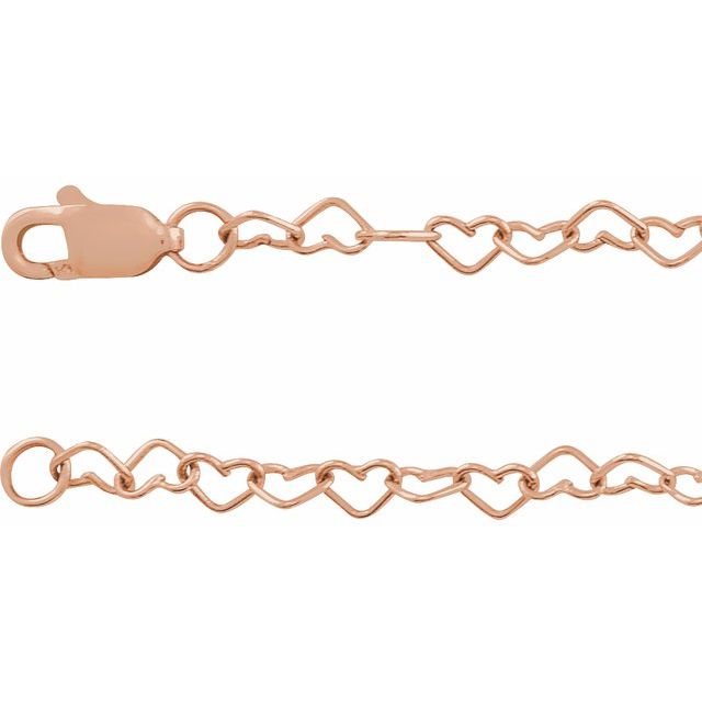 14K Rose 3.2 mm Heart Cable 7" Chain