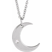 Platinum .01 CT Natural Diamond Crescent Moon 16-18" Necklace