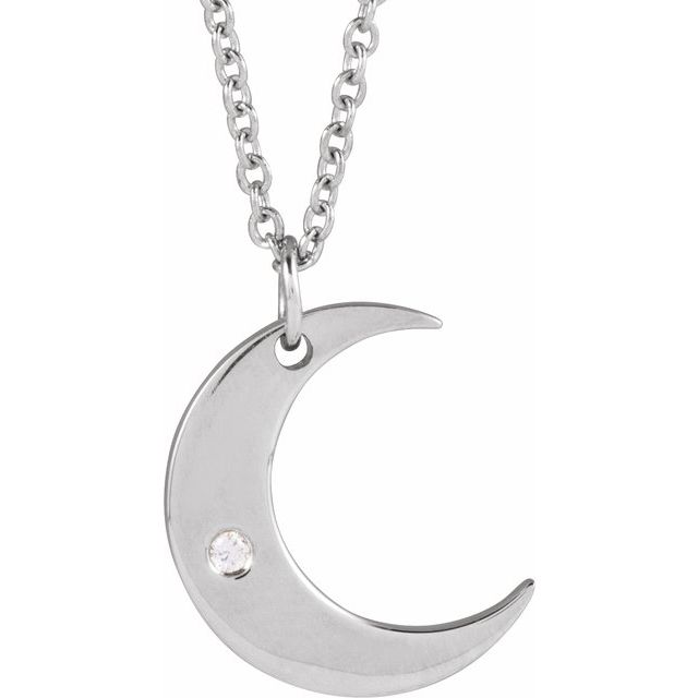 Platinum .01 CT Natural Diamond Crescent Moon 16-18" Necklace