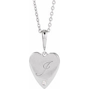 Platinum .01 CT Natural Diamond Engravable Heart 16-18" Necklace