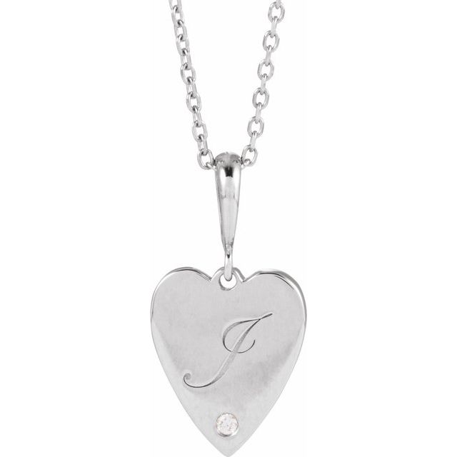 Sterling Silver .01 CT Natural Diamond Engravable Heart 16-18" Necklace