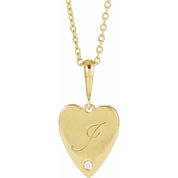 14K Yellow .01 CT Natural Diamond Engravable Heart 16-18" Necklace