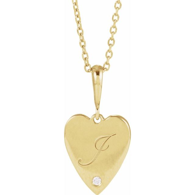 14K Yellow .01 CT Natural Diamond Engravable Heart 16-18" Necklace