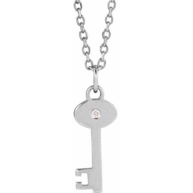 Platinum .0025 CT Natural Diamond Key 16-18" Necklace