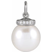 Sterling Silver Cultured White Akoya Pearl & .04 CTW Natural Diamond Pendant