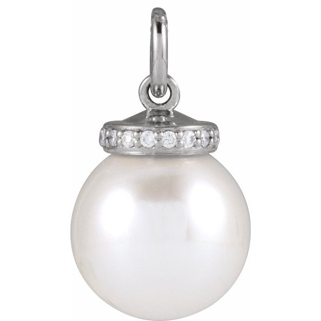 Sterling Silver Cultured White Akoya Pearl & .04 CTW Natural Diamond Pendant