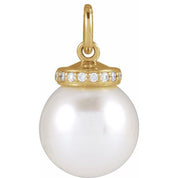 14K Yellow Cultured White Akoya Pearl & .04 CTW Natural Diamond Pendant