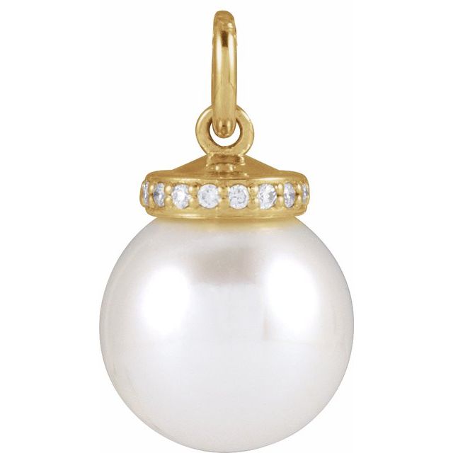 14K Yellow Cultured White Akoya Pearl & .04 CTW Natural Diamond Pendant