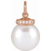 14K Rose Cultured White Akoya Pearl & .04 CTW Natural Diamond Pendant