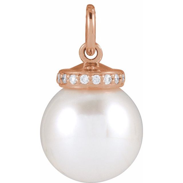14K Rose Cultured White Akoya Pearl & .04 CTW Natural Diamond Pendant