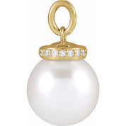 14K Yellow Cultured White Akoya Pearl & .04 CTW Natural Diamond Pendant