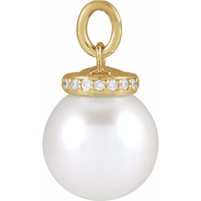 14K Yellow Cultured White Akoya Pearl & .04 CTW Natural Diamond Pendant