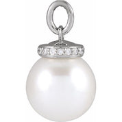 Sterling Silver Cultured White Akoya Pearl & .04 CTW Natural Diamond Pendant