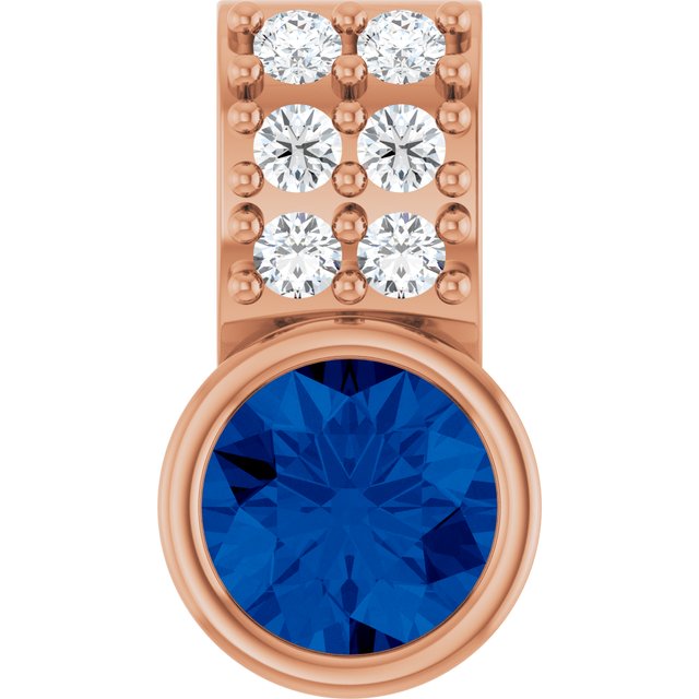 14K Rose Natural Blue Sapphire & .04 CTW Natural Diamond Pendant